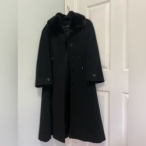 Mallia Canadian made coat black cashmere/wool coat with fur trim